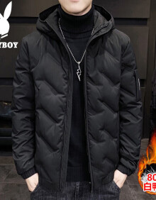 花花公子（PLAYBOY）羽绒服男冬季连帽保暖轻薄羽绒服男士工装百搭外套 黑色 XL