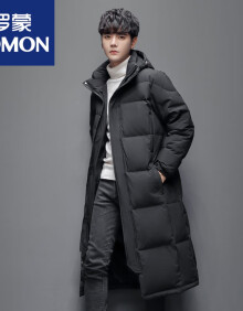 罗蒙（ROMON）羽绒服男中长款情侣装2023冬季新款中戏潮流过膝加厚外套 男款黑色 2XL【建议160-180斤】