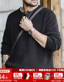 马登工装 美式复古针织亨利衫阿美咔叽竖条纹套头毛衣男秋冬 黑色 L