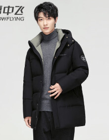 雪中飞 SNOW FLYING鹅绒服外套男士百搭加厚休闲2023冬装保暖可脱卸帽中长款羽绒服男  黑色  黑色 1180/96A