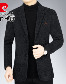 皮尔卡丹（pierre cardin）秋冬装小西服男士中年商务休闲西装上衣加厚保暖毛呢子外套男装 202-黑色 180/78【建议140-16