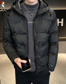 啄木鸟（TUCANO）羽绒服男士短款2023新款冬季潮流帅气连帽外套加厚保暖防寒服青年 黑色 XL