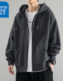 真维斯（JEANSWEST）春秋季开衫连帽卫衣男士冬季外套休闲百搭连帽宽松百搭夹克打底衫 深灰色 XL