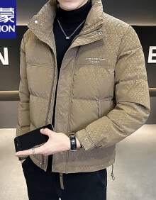罗蒙（ROMON）轻薄羽绒服男短款冬季潮牌2023新款立领印痞帅加厚男士冬装外套 咖啡色 XL