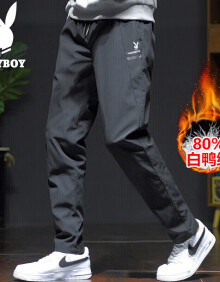 花花公子（PLAYBOY）羽绒裤男外穿秋冬季韩版加绒裤保暖男士羽绒棉裤直筒裤子休闲裤