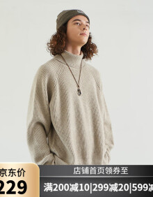 NOTHOMME 混色纱线山系户外保暖纯色粗针高领针织衫毛衣 米色 L