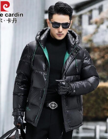 皮尔卡丹黑金羽绒服男连帽加厚保暖鸭绒防寒服冬季外套男短款休闲男装上衣 黑色 175/L
