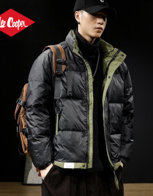 Lee Cooper品牌高端立领羽绒服男冬季新款潮牌白鸭绒加厚防寒保暖休闲外套男 22178黑色 L码