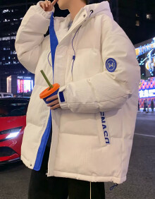 NASA PREME冬季羽绒服男士连帽青少年加厚潮牌防寒服男装学生羽绒衣休闲外套 白色 XL